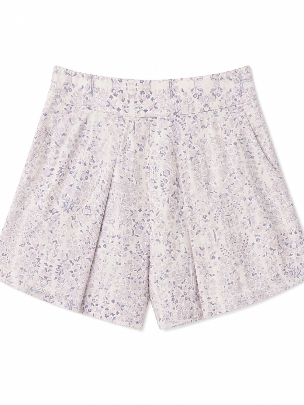 Rebecca Taylor Floral Pleated High Waist Shorts Lavender Cream Size Small